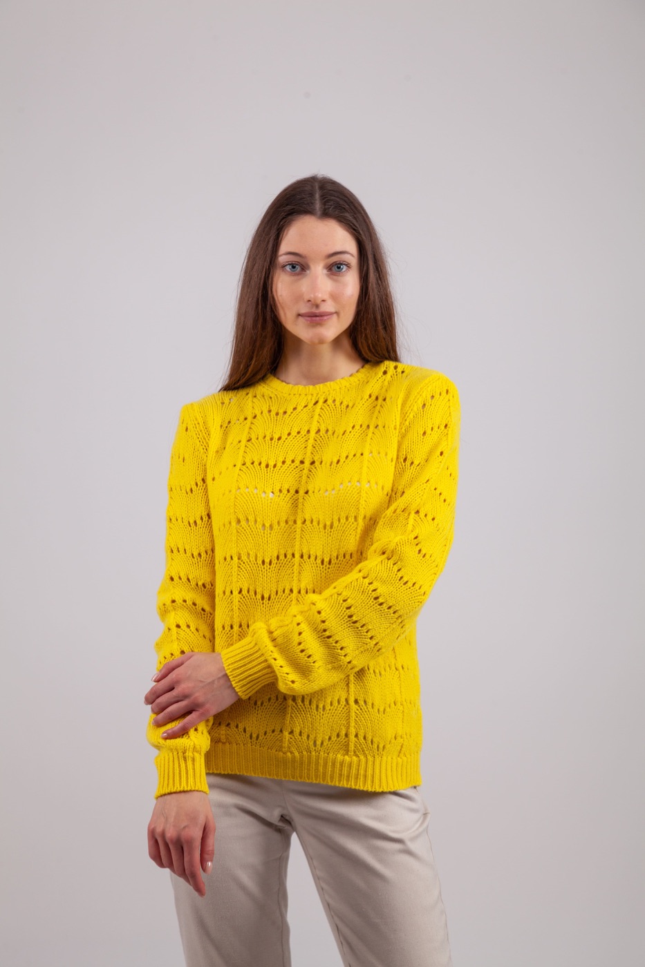 Villa Irene Cashmere, maglia gialla a punto traforato